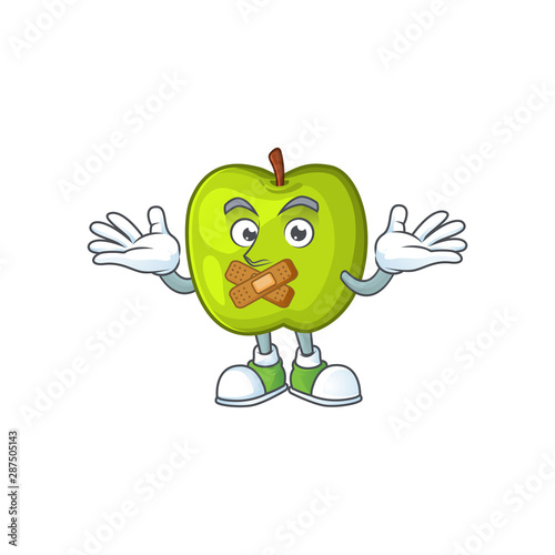 Silent granny smith apple character for health mascot