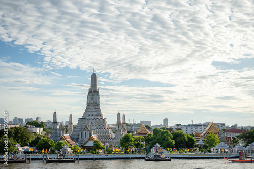 Wat Arun, Thailand - July 29, 2019: Wat arun temple bangkok city or called Wat ancient temple. Each year, thousands of tourists. Wat Arun, The Temple of Dawn, view across Chaopraya, river. Bangkok,