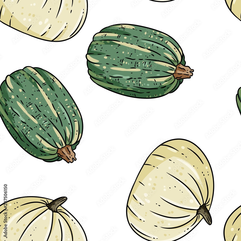Naklejka premium Cute white and green pumpkins cartoon seamless pattern. Halloween decoration background texture tile