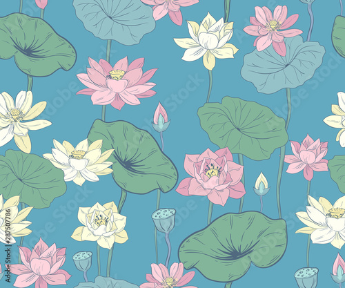 Seamless pattern with lotuses