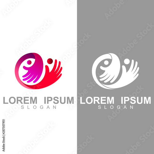 family care logo design element, negative space family logotype, circle , kids icon, hand icon template
