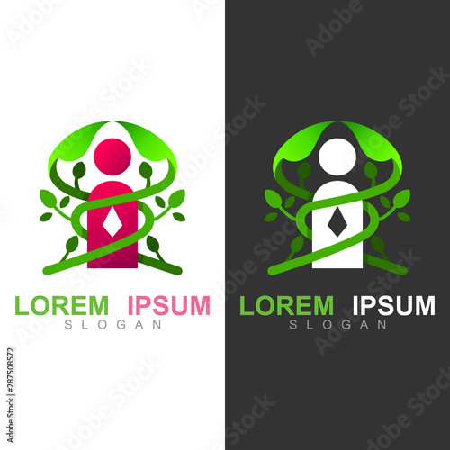 organic people logo template, tree leaf vector logo design, eco-friendly concept, medical icon, charity logo
