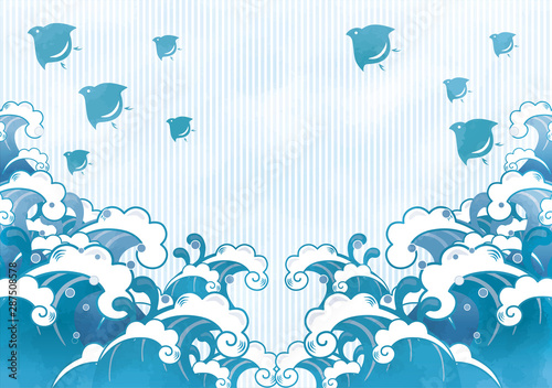 海　和風　千鳥　和柄　鳥　和　日本　水彩　手描き　絵の具