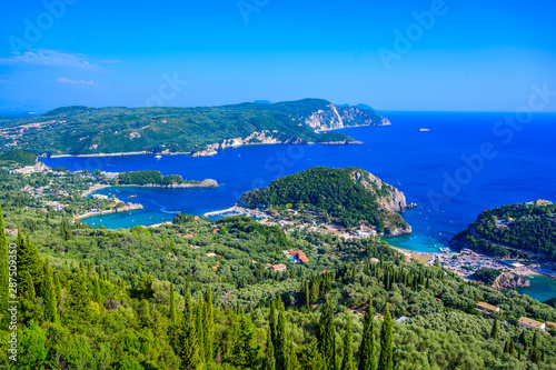 Paleokastritsa - Paradise coastline scenery with crystal clear azure water in Bays - Corfu, Ionian island, Greece, Europe