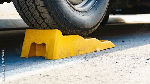 Camper leveling block in use.