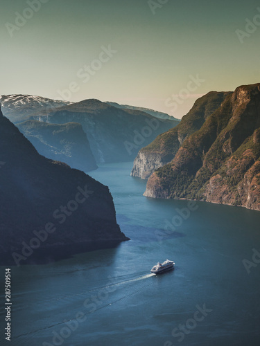 Obraz na plátně Fjord landscape Aurlandsfjord in Norway