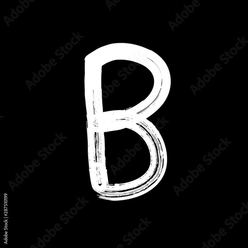 Vector hand paint letter B. Hand drawn letter with dry brush.  Marker hand letter. Isolated on a black background