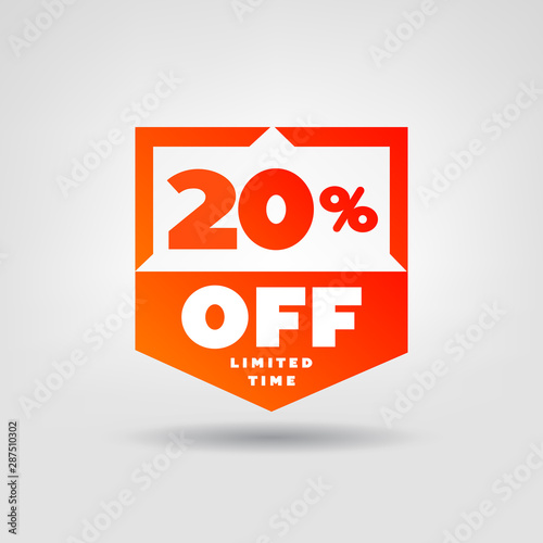 20% Price Tag. Discount 20% OFF Vector Icon. 20% Sale Sticker Ad.