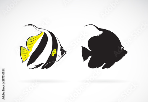 Vector of schooling bannerfish (Heniochus diphreutes) on white background. Animal. Undersea animals. Easy editable layered vector illustration. photo