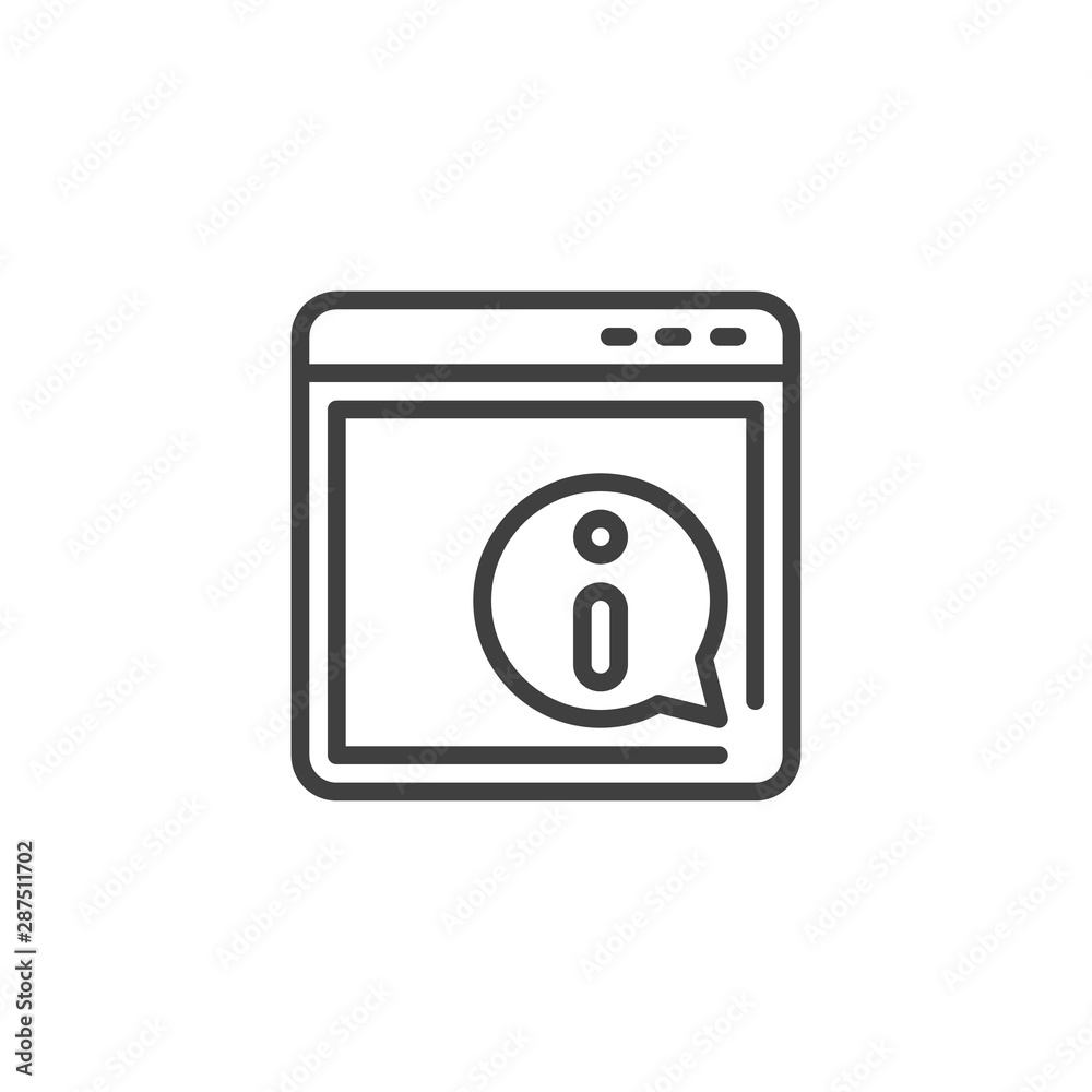 Support page line icon. linear style sign for mobile concept and web design. Browser Window Information outline vector icon. Symbol, logo illustration. Vector graphics