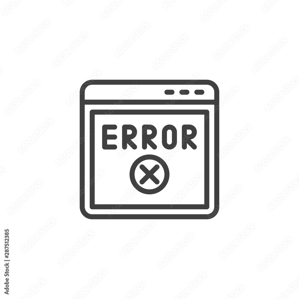 Error page line icon. linear style sign for mobile concept and web design. Web page with error button outline vector icon. Symbol, logo illustration. Vector graphics Error page line icon. linear style sign for mobile concept and web design. Web page with error button outline vector icon. Symbol, logo illustration. Vector graphics