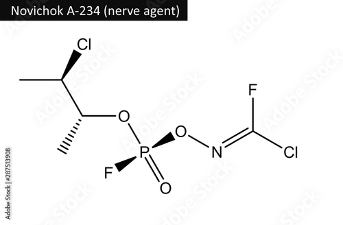 Molecular structure of Novichok A-234, 3d rendering