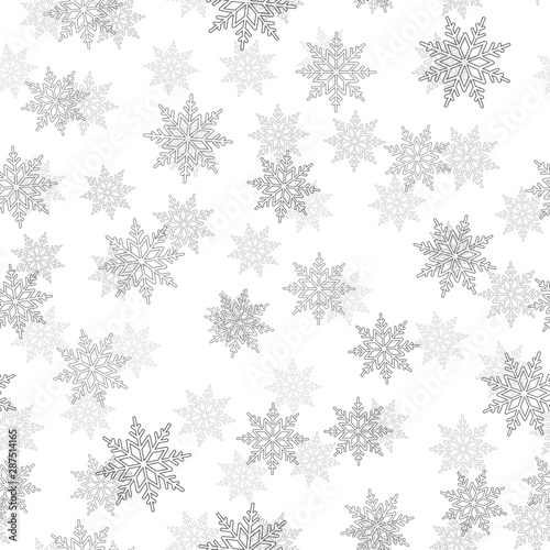 Seamless pattern with black snowflakes on white background. Vector