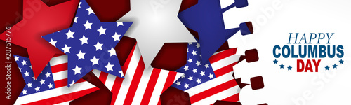 Columbus Day banner or header for website with scattered stars in USA flag style covered by a torn out sheet of paper. Vector illustration.