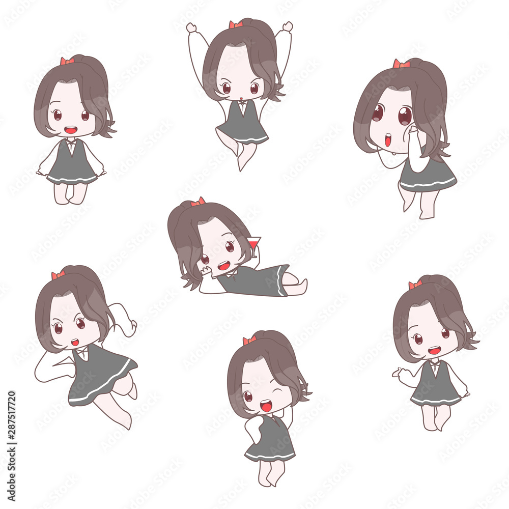 Happy cute girl character with smile happy face Happy cute girl character with smile happy face