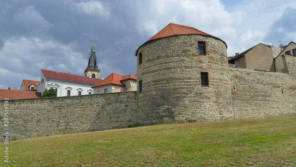 Old city walls with defense tower, Louny, Czech Republic