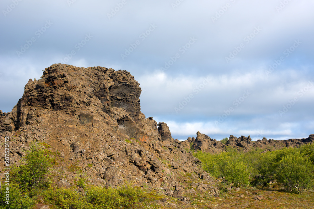 Dimmuborgir or the Black Fortress is a dramatic expanse of lava in the Lake Mývatn area. Iceland, Europe.