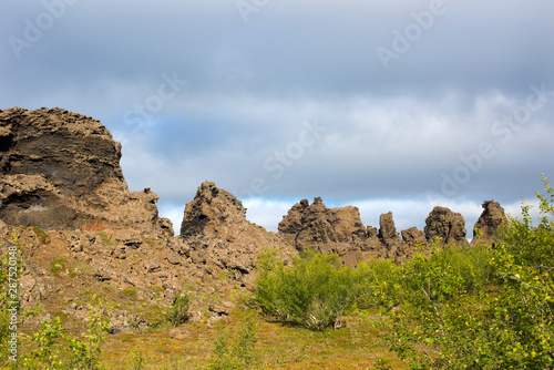 Dimmuborgir or the Black Fortress is a dramatic expanse of lava in the Lake Mývatn area. Iceland, Europe.