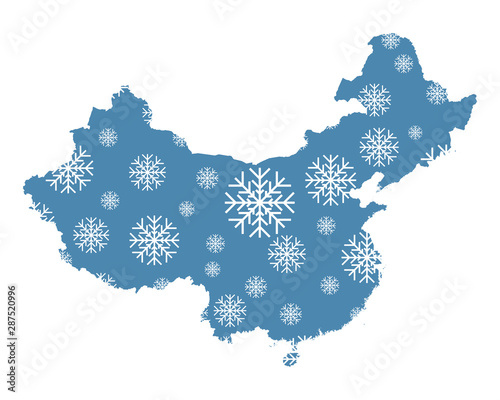 Karte von China mit Schneeflocken