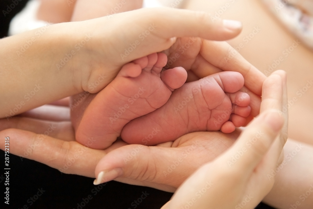 Infant heels in mother's and fathers hands Infant heels in mother's and fathers hands