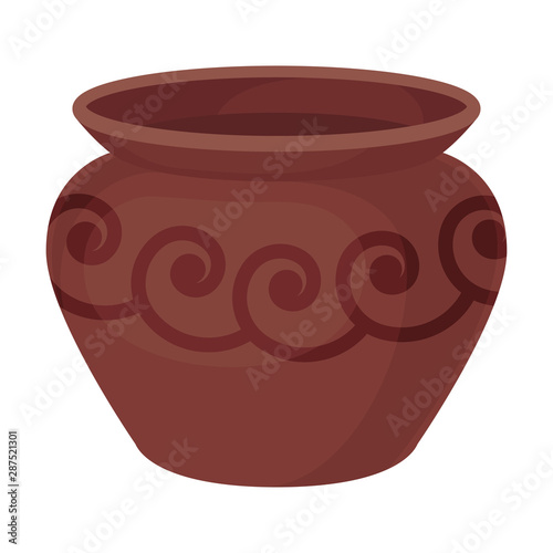 Wide clay pot. Vector illustration on a white background.