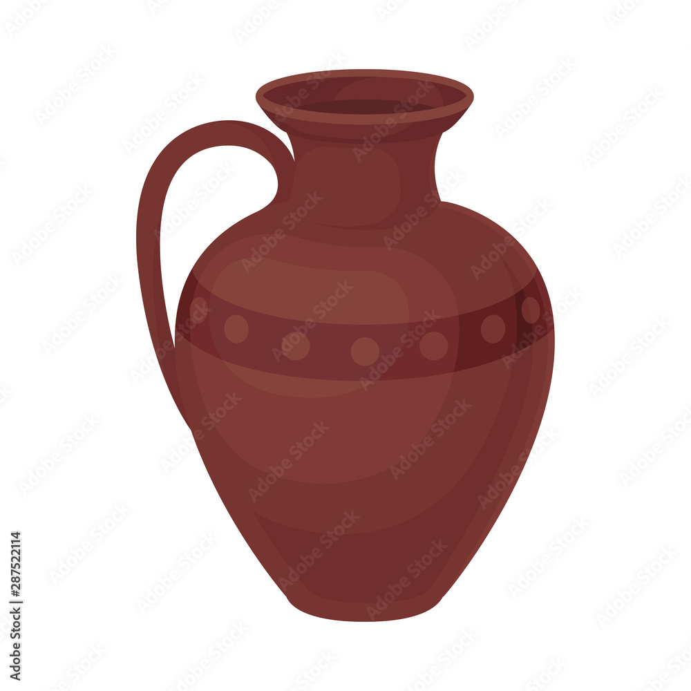 Clay jug with one handle. Vector illustration on a white background.
