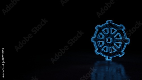 3d glowing wireframe symbol of symbol of dharmachakra isolated on black background photo