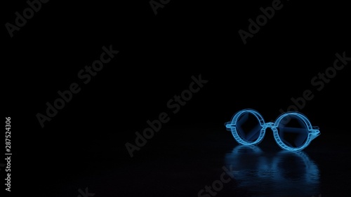 3d glowing wireframe symbol of symbol of eyeglasses isolated on black background © Destrosvet