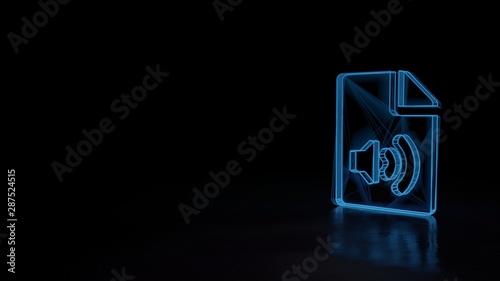 3d glowing wireframe symbol of symbol of file audio isolated on black background