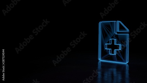3d glowing wireframe symbol of symbol of file medical isolated on black background