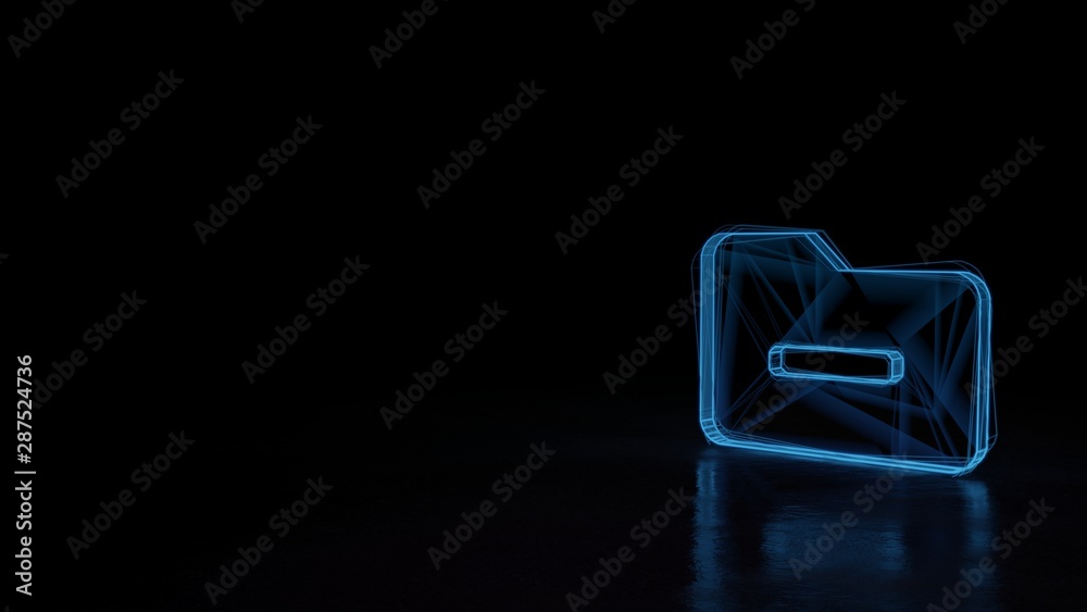 3d glowing wireframe symbol of symbol of folder minus isolated on black background 3d glowing wireframe symbol of symbol of folder minus isolated on black background