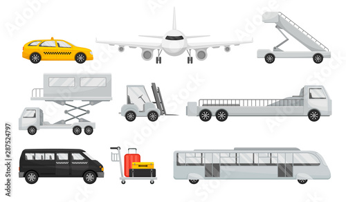 Set of transport for airport service. Vector illustration on a white background.