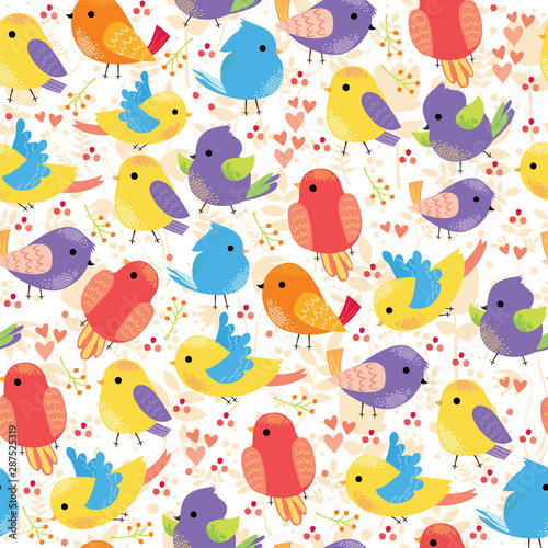 vector seamless pattern with cute colorful birds. used for wallpaper, background, packaging, fabrics, websites, papers © Lesya
