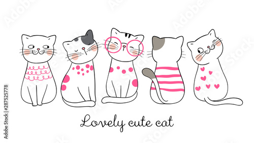 Draw banner funny cat pink pastel.