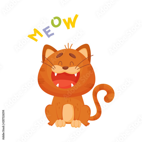 Cartoon red cat. Vector illustration on a white background.