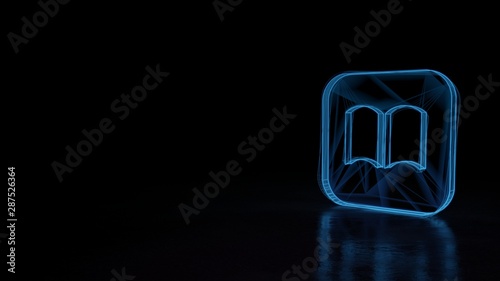 3d glowing wireframe symbol of symbol of iBook isolated on black background