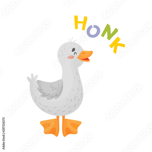 Cartoon gray goose. Vector illustration on a white background.