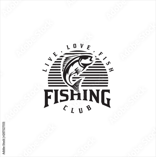Retro fishing Logo club vector badges labels emblems . Vintage Fishing Sport Club Logo Vector 