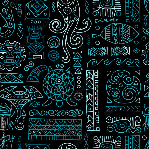 Ethnic handmade ornament for your design. Polynesian style, seamless pattern