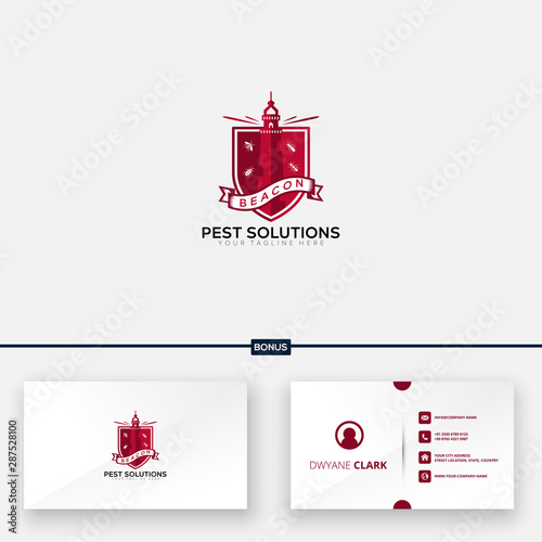 pest solution and shield logo designs in harbor light house