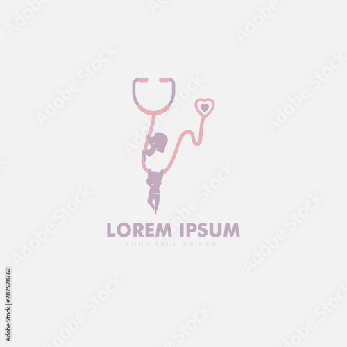pediatrician logo designs with child and stethoscope pink