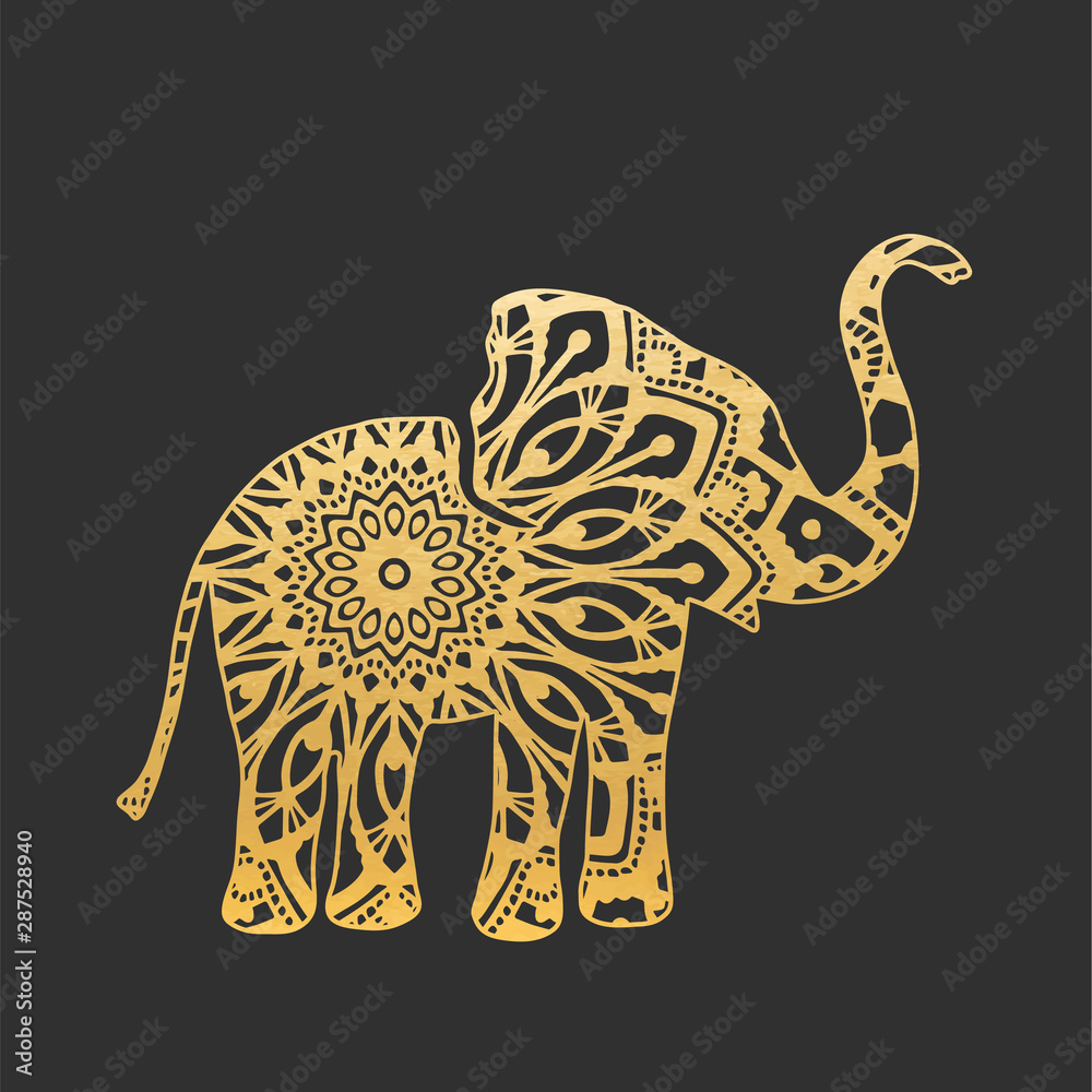 Golden Abstract Ornamental Elephant Shape. Vector Animal for Your Design.  Stock Vector | Adobe Stock