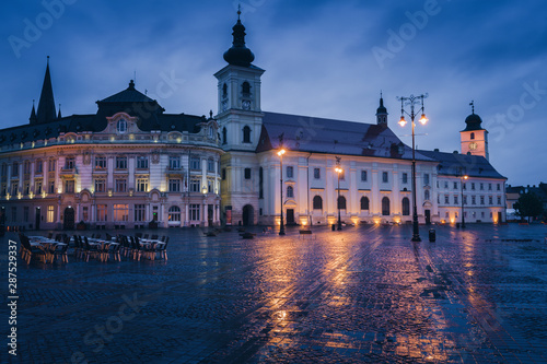 Great Square in Sibiu in rain