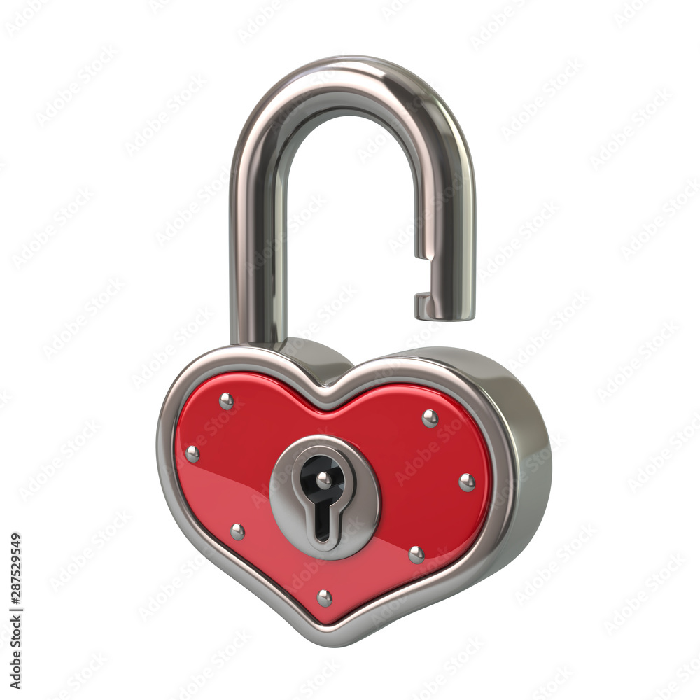 Red Heart Shape Lock Padlock Love Valentine Day Concept 3d Illustration Isolated on White background Red Heart Shape Lock Padlock Love Valentine Day Concept 3d Illustration Isolated on White background