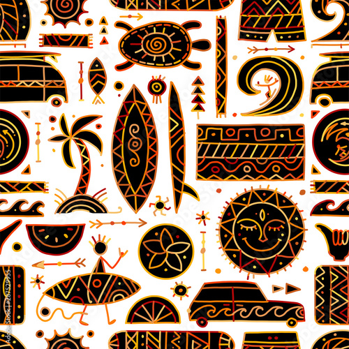 Surfing seamless pattern. Tribal elements for your design