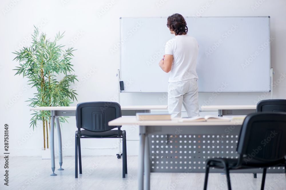 Young male student in front of whiteboard