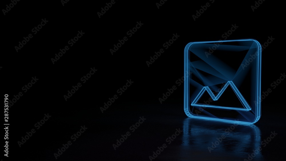 3d glowing wireframe symbol of symbol of photo isolated on black background 3d glowing wireframe symbol of symbol of photo isolated on black background