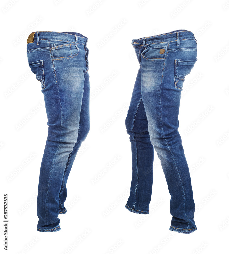 Blank jeans pants leftside and rightside isolated on a white background