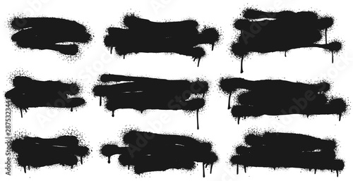 Spray paint backgrounds. Abstract sprayed paints grunge street art, splatter painted texture. Graffiti stamp, spraying textured drip brush. Isolated vector icons set
