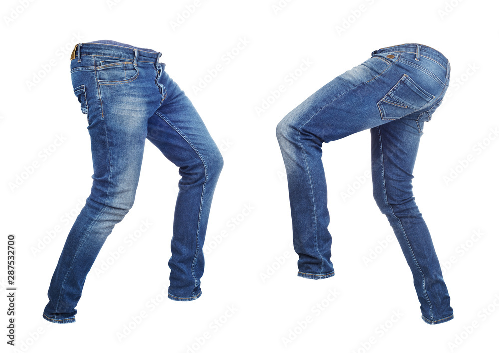 Blank jeans pants leftside and rightside isolated on a white background Blank jeans pants leftside and rightside isolated on a white background